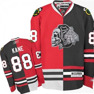 Reebok Chicago Blackhawks 88 Men's Patrick Kane Premier Red/Black White Skull Split Fashion NHL Jersey