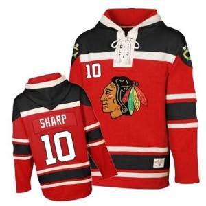 Old Time Hockey Chicago Blackhawks 10 Men's Patrick Sharp Authentic Red Sawyer Hooded Sweatshirt NHL Jersey
