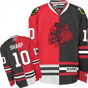 Reebok Chicago Blackhawks 10 Men's Patrick Sharp Authentic Red/Black Red Skull Split Fashion NHL Jersey