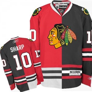 Reebok Chicago Blackhawks 10 Men's Patrick Sharp Authentic Red/Black Split Fashion NHL Jersey
