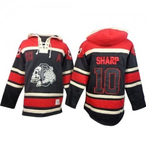 Old Time Hockey Chicago Blackhawks 10 Men's Patrick Sharp Premier Black Sawyer Hooded Sweatshirt NHL Jersey