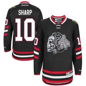 Reebok Chicago Blackhawks 10 Men's Patrick Sharp Premier Black White Skull 2014 Stadium Series NHL Jersey