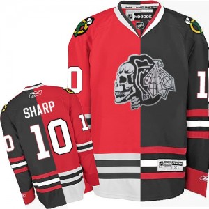 Reebok Chicago Blackhawks 10 Men's Patrick Sharp Premier Red/Black White Skull Split Fashion NHL Jersey
