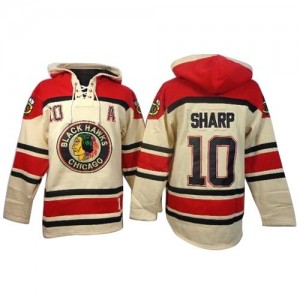 Old Time Hockey Chicago Blackhawks 10 Men's Patrick Sharp Premier White Sawyer Hooded Sweatshirt NHL Jersey