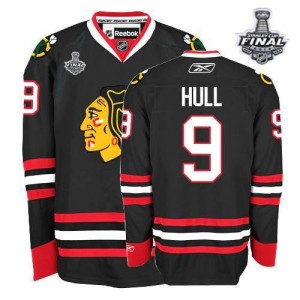 Reebok Chicago Blackhawks 9 Men's Bobby Hull Authentic Black Third Stanley Cup Finals NHL Jersey