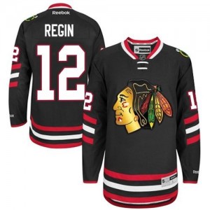 Reebok Chicago Blackhawks 12 Men's Peter Regin Authentic Black 2014 Stadium Series NHL Jersey