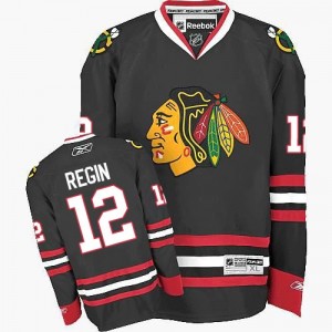 Reebok Chicago Blackhawks 12 Men's Peter Regin Premier Black Third NHL Jersey