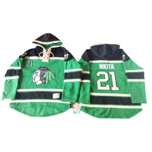 Old Time Hockey Chicago Blackhawks 21 Men's Stan Mikita Authentic Green St. Patrick's Day McNary Lace Hoodie NHL Jersey