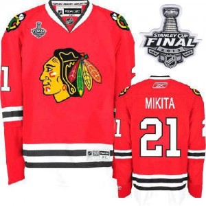 Reebok Chicago Blackhawks 21 Men's Stan Mikita Authentic Red Home Stanley Cup Finals NHL Jersey