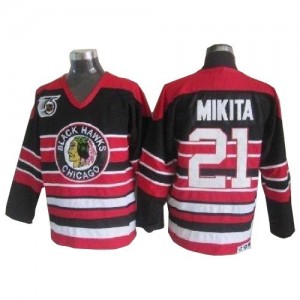 CCM Chicago Blackhawks 21 Men's Stan Mikita Authentic Red/Black Throwback 75TH NHL Jersey