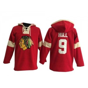 Old Time Hockey Chicago Blackhawks 9 Men's Bobby Hull Authentic Red Pullover Hoodie NHL Jersey