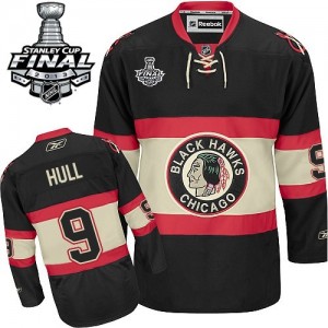 Reebok Chicago Blackhawks 9 Men's Bobby Hull Premier Black New Third Stanley Cup Finals NHL Jersey