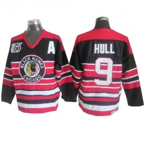 CCM Chicago Blackhawks 9 Men's Bobby Hull Premier Red/Black Throwback 75TH NHL Jersey