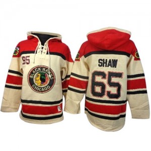 Old Time Hockey Chicago Blackhawks 65 Men's Andrew Shaw Authentic White Sawyer Hooded Sweatshirt NHL Jersey