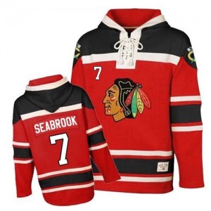 Old Time Hockey Chicago Blackhawks 7 Men's Brent Seabrook Authentic Red Sawyer Hooded Sweatshirt NHL Jersey
