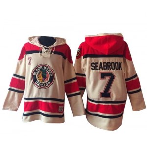 Old Time Hockey Chicago Blackhawks 7 Men's Brent Seabrook Authentic Cream Sawyer Hooded Sweatshirt NHL Jersey