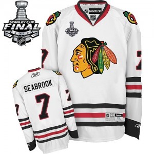 Reebok Chicago Blackhawks 7 Men's Brent Seabrook Authentic White Away Stanley Cup Finals NHL Jersey
