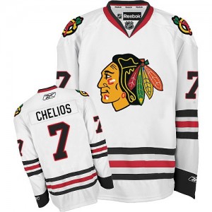 Reebok Chicago Blackhawks 7 Men's Chris Chelios Authentic White Away NHL Jersey