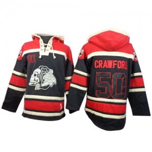 Old Time Hockey Chicago Blackhawks 50 Men's Corey Crawford Authentic Black Sawyer Hooded Sweatshirt NHL Jersey