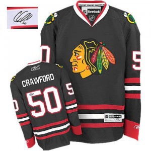 Reebok Chicago Blackhawks 50 Men's Corey Crawford Authentic Black Autographed Third NHL Jersey