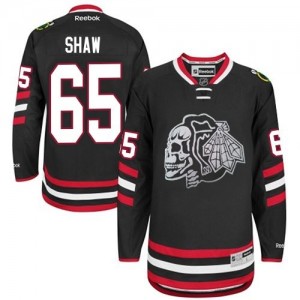 Reebok Chicago Blackhawks 65 Men's Andrew Shaw Premier Black White Skull 2014 Stadium Series NHL Jersey