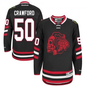 Reebok Chicago Blackhawks 50 Men's Corey Crawford Authentic Black Red Skull 2014 Stadium Series NHL Jersey