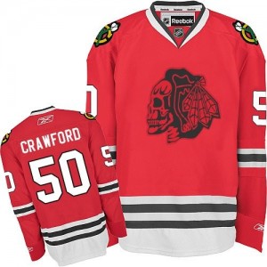 Reebok Chicago Blackhawks 50 Men's Corey Crawford Authentic Red Red Skull NHL Jersey