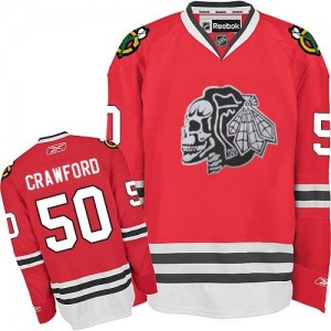 Reebok Chicago Blackhawks 50 Men's Corey Crawford Authentic Red White Skull NHL Jersey