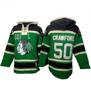 Old Time Hockey Chicago Blackhawks 50 Men's Corey Crawford Premier Green St. Patrick's Day McNary Lace Hoodie NHL Jersey