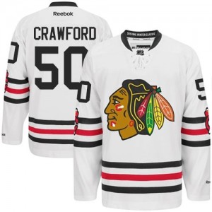 Reebok Chicago Blackhawks 50 Men's Corey Crawford Premier White 2015 Winter Classic NHL Jersey