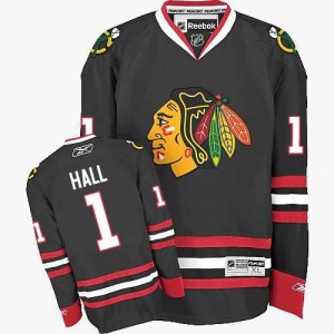 Reebok Chicago Blackhawks 1 Men's Glenn Hall Authentic Black Third NHL Jersey