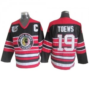 CCM Chicago Blackhawks 19 Men's Jonathan Toews Authentic Red/Black Throwback 75TH NHL Jersey
