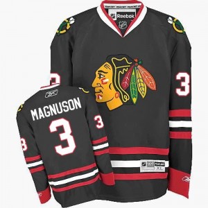 Reebok Chicago Blackhawks 3 Men's Keith Magnuson Authentic Black Third NHL Jersey