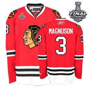 Reebok Chicago Blackhawks 3 Men's Keith Magnuson Premier Red Home Stanley Cup Finals NHL Jersey