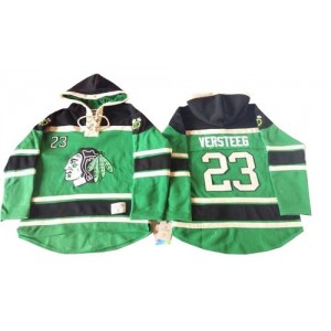 Old Time Hockey Chicago Blackhawks 23 Men's Kris Versteeg Authentic Green St. Patrick's Day McNary Lace Hoodie NHL Jersey