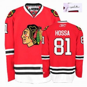 Reebok Chicago Blackhawks 81 Men's Marian Hossa Authentic Red Autographed Home NHL Jersey
