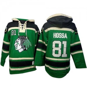 Old Time Hockey Chicago Blackhawks 81 Men's Marian Hossa Authentic Green St. Patrick's Day McNary Lace Hoodie NHL Jersey
