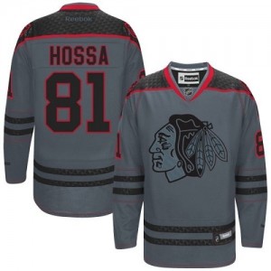Reebok Chicago Blackhawks 81 Men's Marian Hossa Premier Storm Cross Check Fashion NHL Jersey