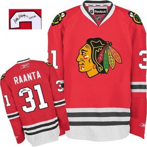 Reebok Chicago Blackhawks 31 Men's Antti Raanta Authentic Red Autographed Home NHL Jersey