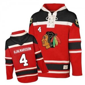 Old Time Hockey Chicago Blackhawks 4 Men's Niklas Hjalmarsson Authentic Red Sawyer Hooded Sweatshirt NHL Jersey