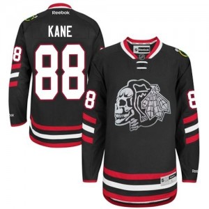 Reebok Chicago Blackhawks 88 Men's Patrick Kane Authentic Black White Skull 2014 Stadium Series NHL Jersey