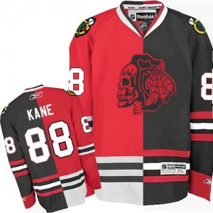 Reebok Chicago Blackhawks 88 Men's Patrick Kane Authentic Red/Black Red Skull Split Fashion NHL Jersey