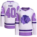 Adidas Chicago Blackhawks Youth Darren Pang Authentic White/Purple Hockey Fights Cancer Primegreen NHL Jersey