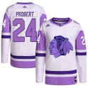 Adidas Chicago Blackhawks Youth Bob Probert Authentic White/Purple Hockey Fights Cancer Primegreen NHL Jersey