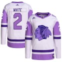 Adidas Chicago Blackhawks Youth Bill White Authentic White/Purple Hockey Fights Cancer Primegreen NHL Jersey