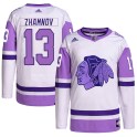 Adidas Chicago Blackhawks Youth Alex Zhamnov Authentic White/Purple Hockey Fights Cancer Primegreen NHL Jersey