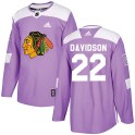 Adidas Chicago Blackhawks Youth Brandon Davidson Authentic Purple Fights Cancer Practice NHL Jersey