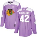 Adidas Chicago Blackhawks Youth Gustav Forsling Authentic Purple Fights Cancer Practice NHL Jersey