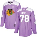 Adidas Chicago Blackhawks Youth Nathan Noel Authentic Purple Fights Cancer Practice NHL Jersey