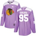 Adidas Chicago Blackhawks Youth Dylan Sikura Authentic Purple Fights Cancer Practice NHL Jersey